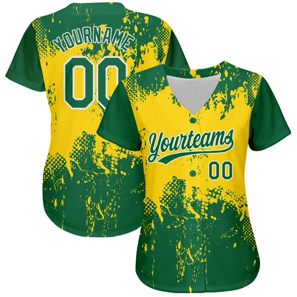 Custom Gold Green-White 3D Pattern Design Authentic Jersey - Image 2
