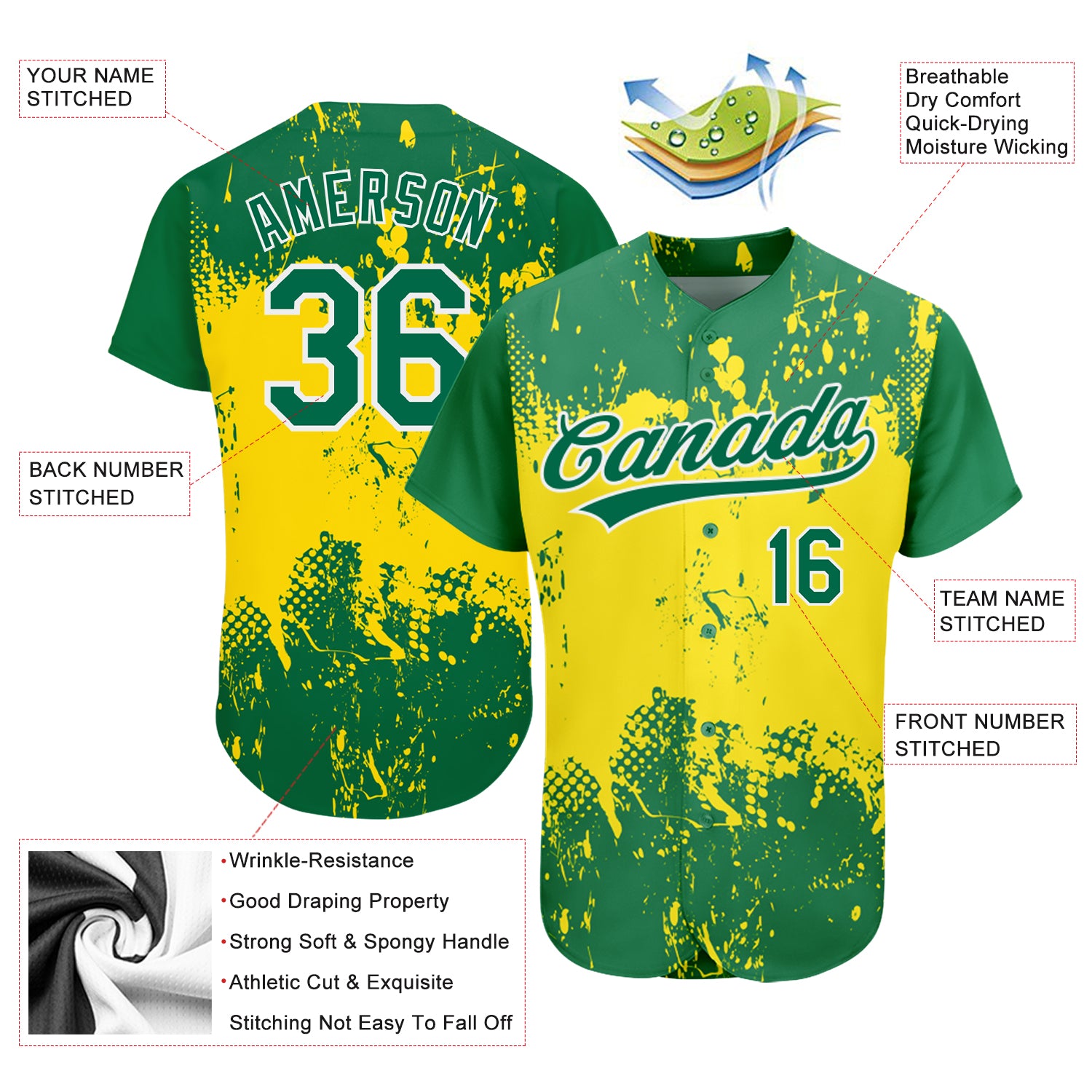 Custom Gold Green-White 3D Pattern Design Authentic Jersey - Image 3