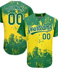 Custom Gold Green-White 3D Pattern Design Authentic Jersey