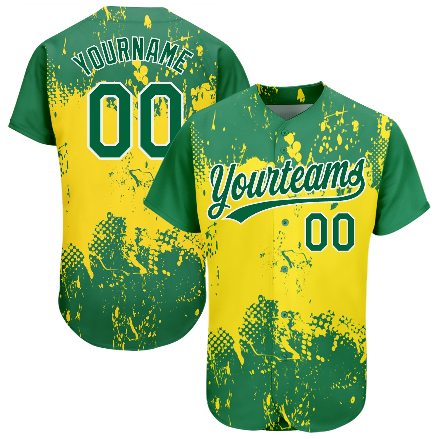 Custom Gold Green-White 3D Pattern Design Authentic Jersey