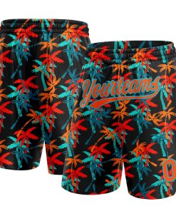 Custom Black Orange-Lakes Blue 3D Pattern Hawaii Coconut Palms Authentic Shorts
