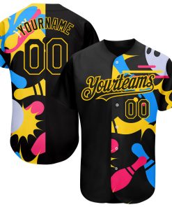 Custom Black Yellow 3D Pattern Design Bowling Authentic Jersey