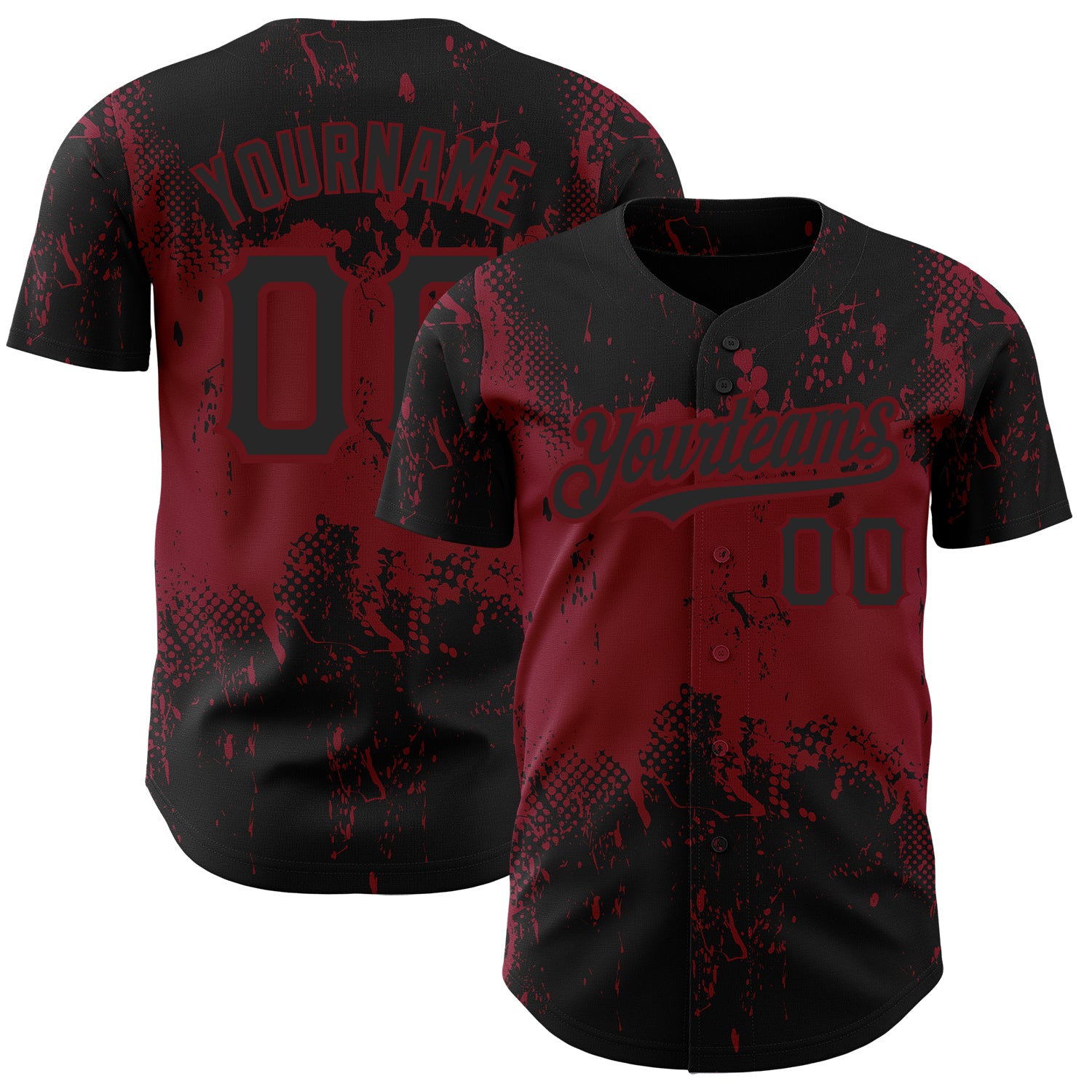 Custom Black Crimson 3D Pattern Design Abstract Splatter Grunge Art Authentic Jersey