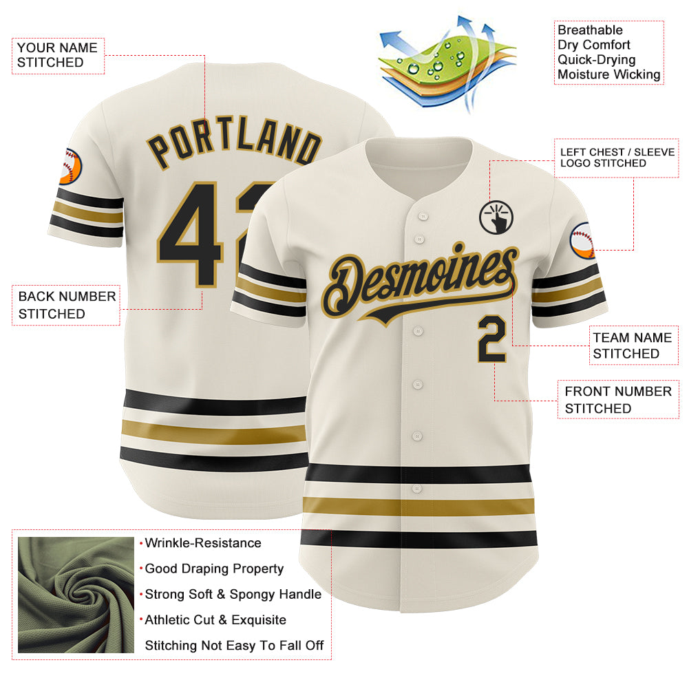 Custom Cream Black-Old Gold Line Authentic Jersey - Image 3