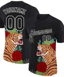 Custom Black White 3D Pattern Design Tiger Performance T-Shirt