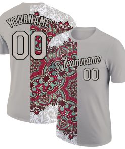 Custom Light Gray Black 3D Pattern Floral Design Performance T-Shirt