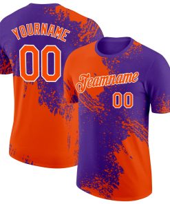 Custom Orange Purple-White 3D Pattern Design Abstract Brush Stroke Performance T-Shirt