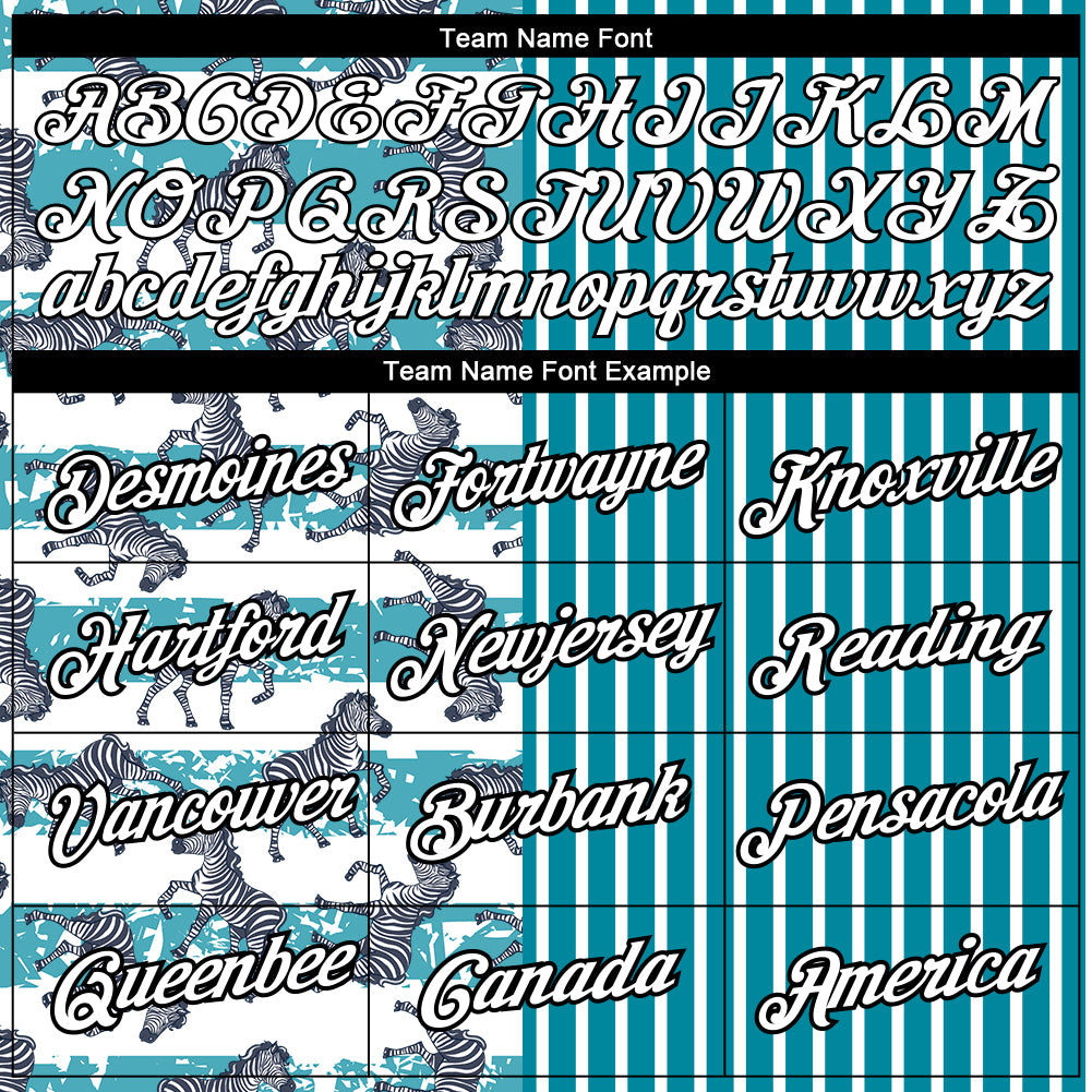 Custom Teal White-Black 3D Pattern Design Animal Zebra Performance T-Shirt - Image 3