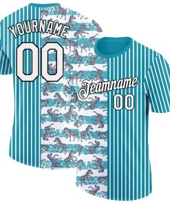 Custom Teal White-Black 3D Pattern Design Animal Zebra Performance T-Shirt