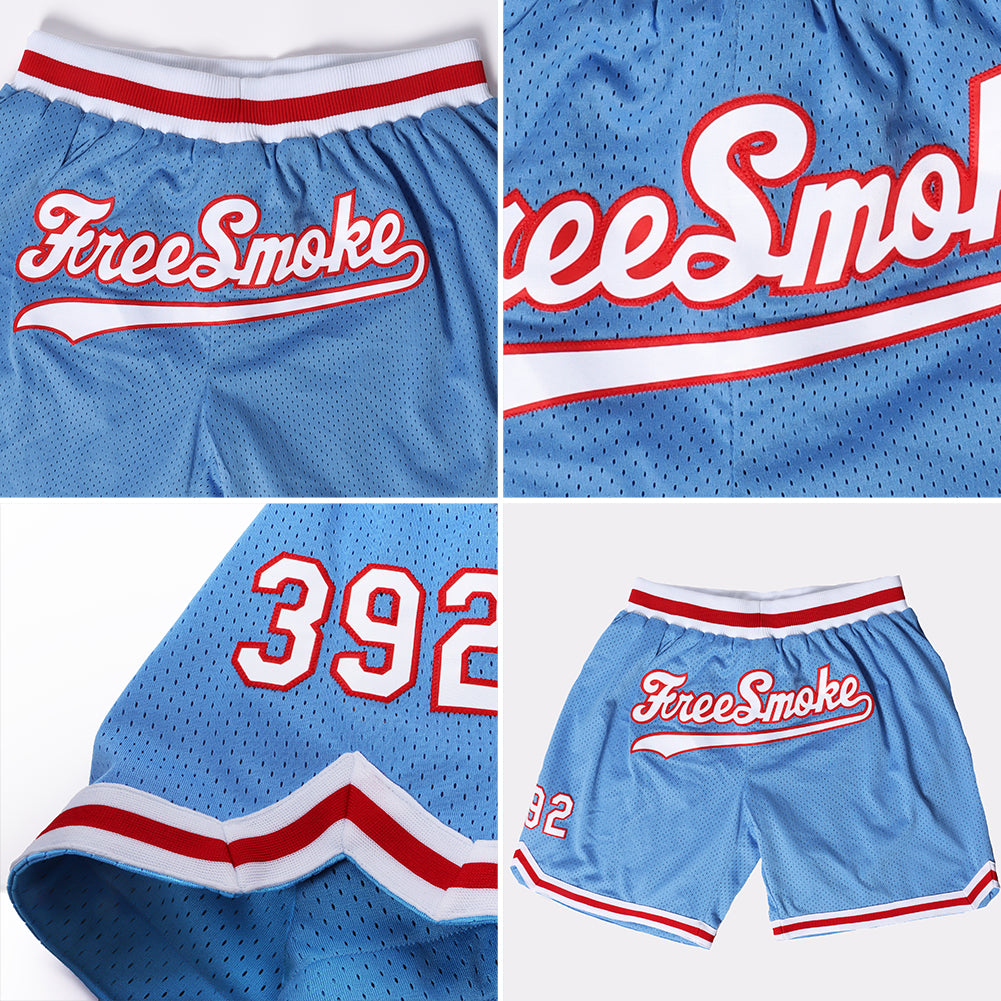 Custom Light Blue White-Red Authentic Throwback Shorts - Image 4