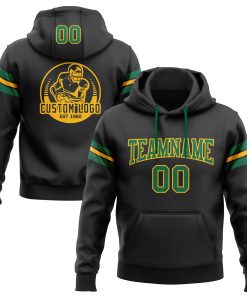 Custom Stitched Black Kelly Green-Gold Football Pullover Sweatshirt Hoodie