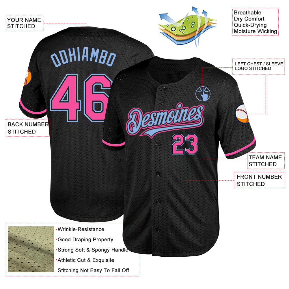 Custom Black Pink-Light Blue Mesh Authentic Throwback Jersey - Image 3