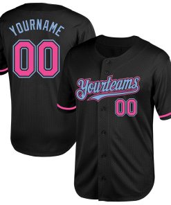 Custom Black Pink-Light Blue Mesh Authentic Throwback Jersey