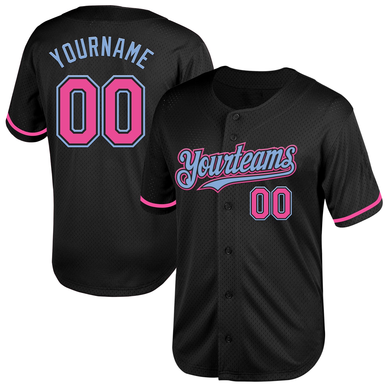 Custom Black Pink-Light Blue Mesh Authentic Throwback Jersey