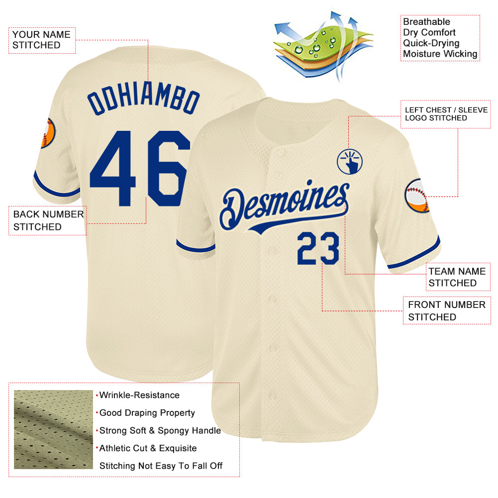 Custom Cream Royal Mesh Authentic Throwback Jersey - Image 3