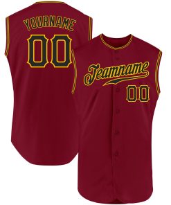 Custom Crimson Black-Gold Authentic Sleeveless Jersey