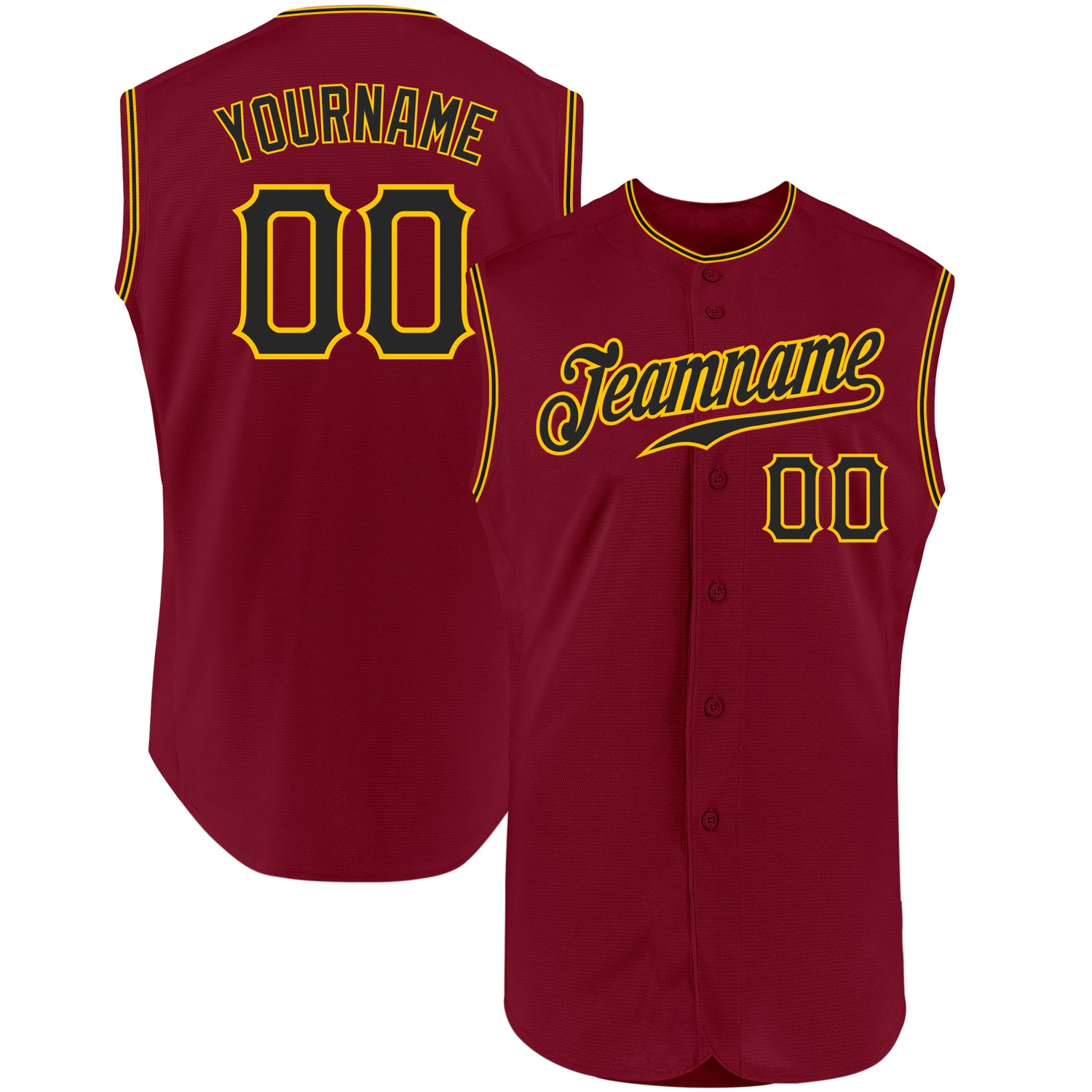 Custom Crimson Black-Gold Authentic Sleeveless Jersey