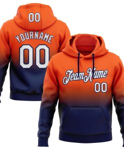 Custom Stitched Orange White-Navy Fade Fashion Sports Pullover Sweatshirt Hoodie