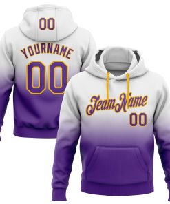 Custom Stitched White Purple-Gold Fade Fashion Sports Pullover Sweatshirt Hoodie