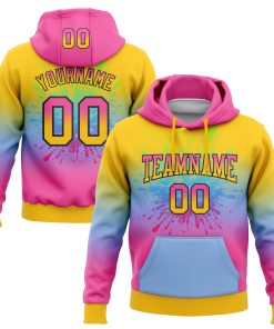 Custom Stitched Yellow Pink Light Blue-Black Fade Fashion Splash Sports Pullover Sweatshirt Hoodie