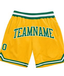 Custom Gold Kelly Green-White Authentic Throwback Shorts