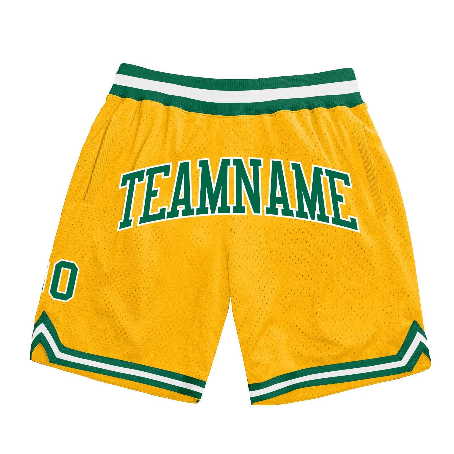 Custom Gold Kelly Green-White Authentic Throwback Shorts