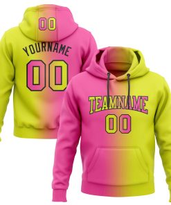 Custom Stitched Neon Yellow Pink-Black Gradient Fashion Sports Pullover Sweatshirt Hoodie