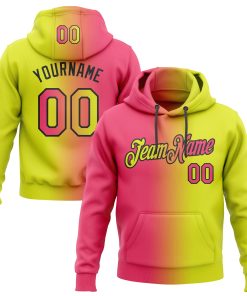 Custom Stitched Neon Yellow Neon Pink-Black Gradient Fashion Sports Pullover Sweatshirt Hoodie