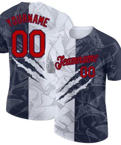 Custom Graffiti Pattern Red-Navy Scratch 3D Performance T-Shirt