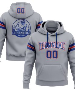 Custom Stitched Gray Royal-Red Football Pullover Sweatshirt Hoodie