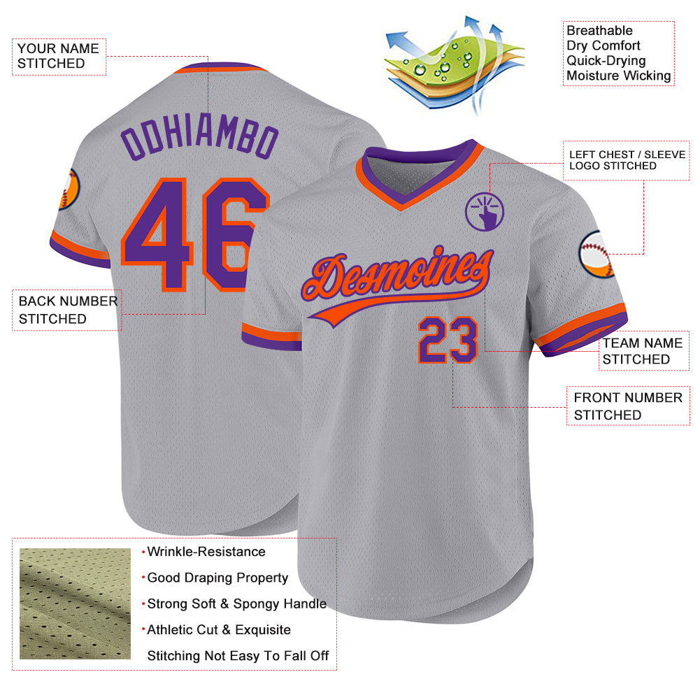 Custom Gray Purple-Orange Authentic Throwback Jersey - Image 3