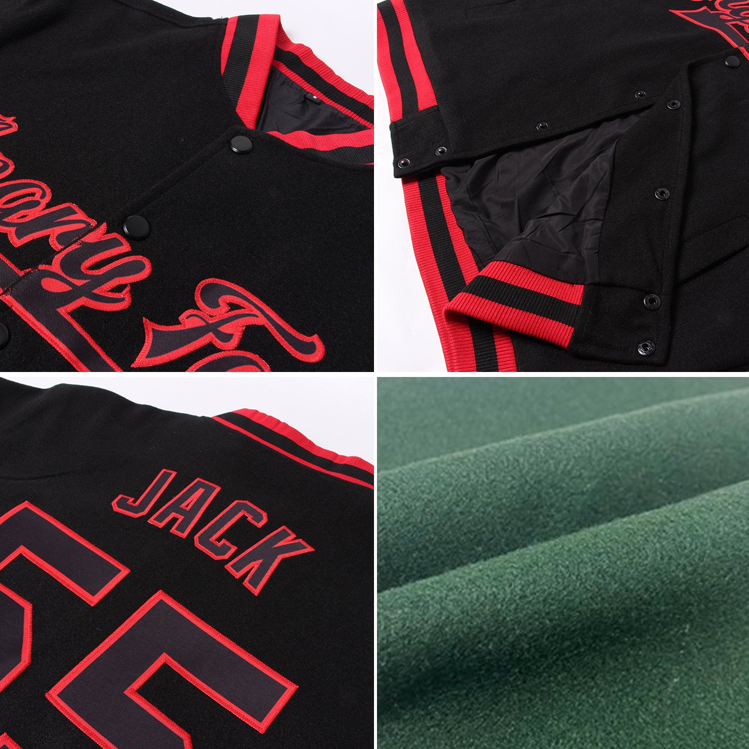 Custom Green Gold-White Bomber Full-Snap Varsity Letterman Jacket - Image 2