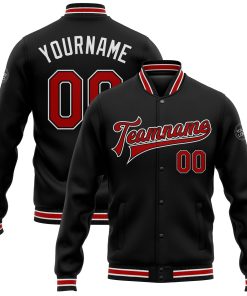 Custom Black Red-White Bomber Full-Snap Varsity Letterman Jacket