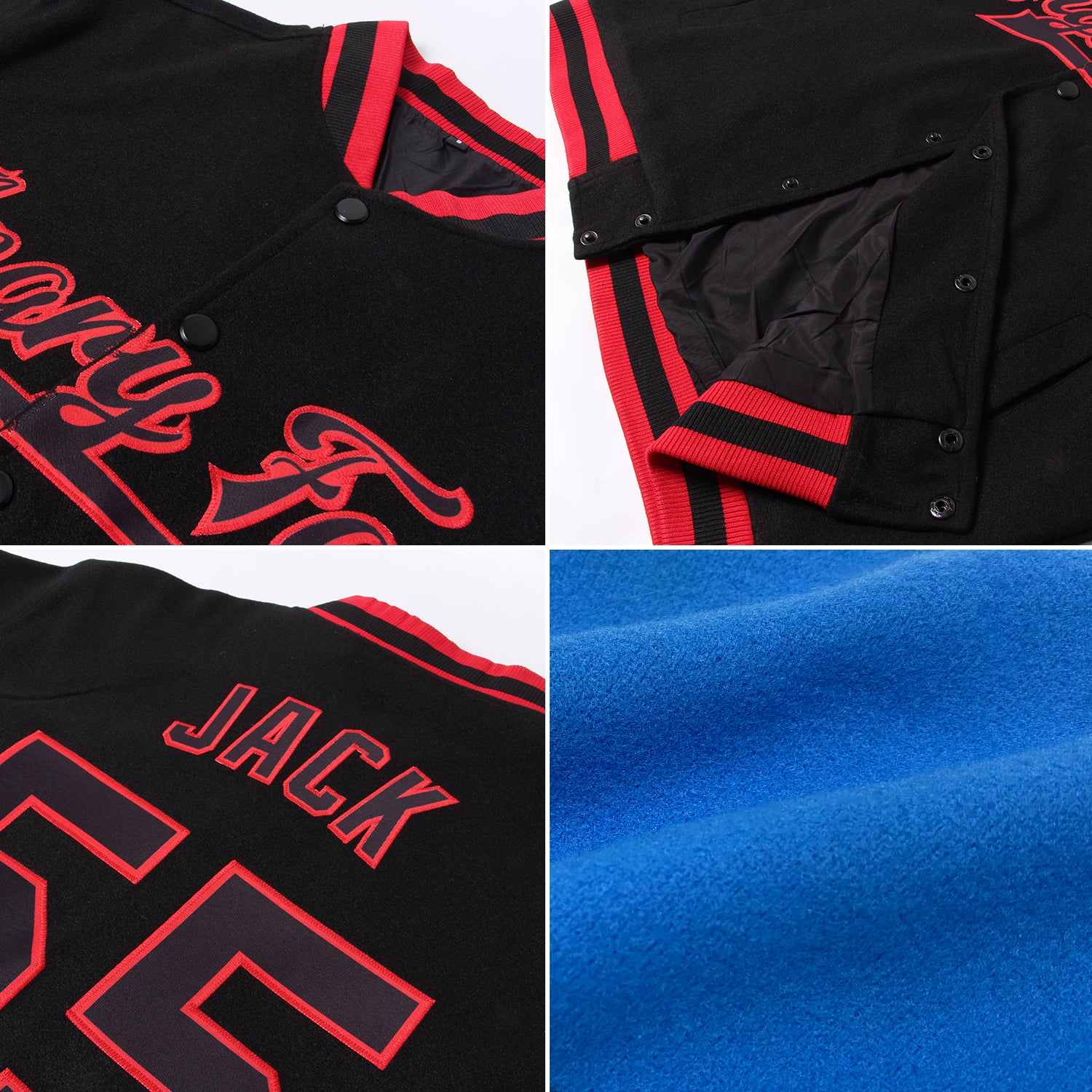 Custom Powder Blue Neon Green-Black Bomber Full-Snap Varsity Letterman Jacket - Image 2