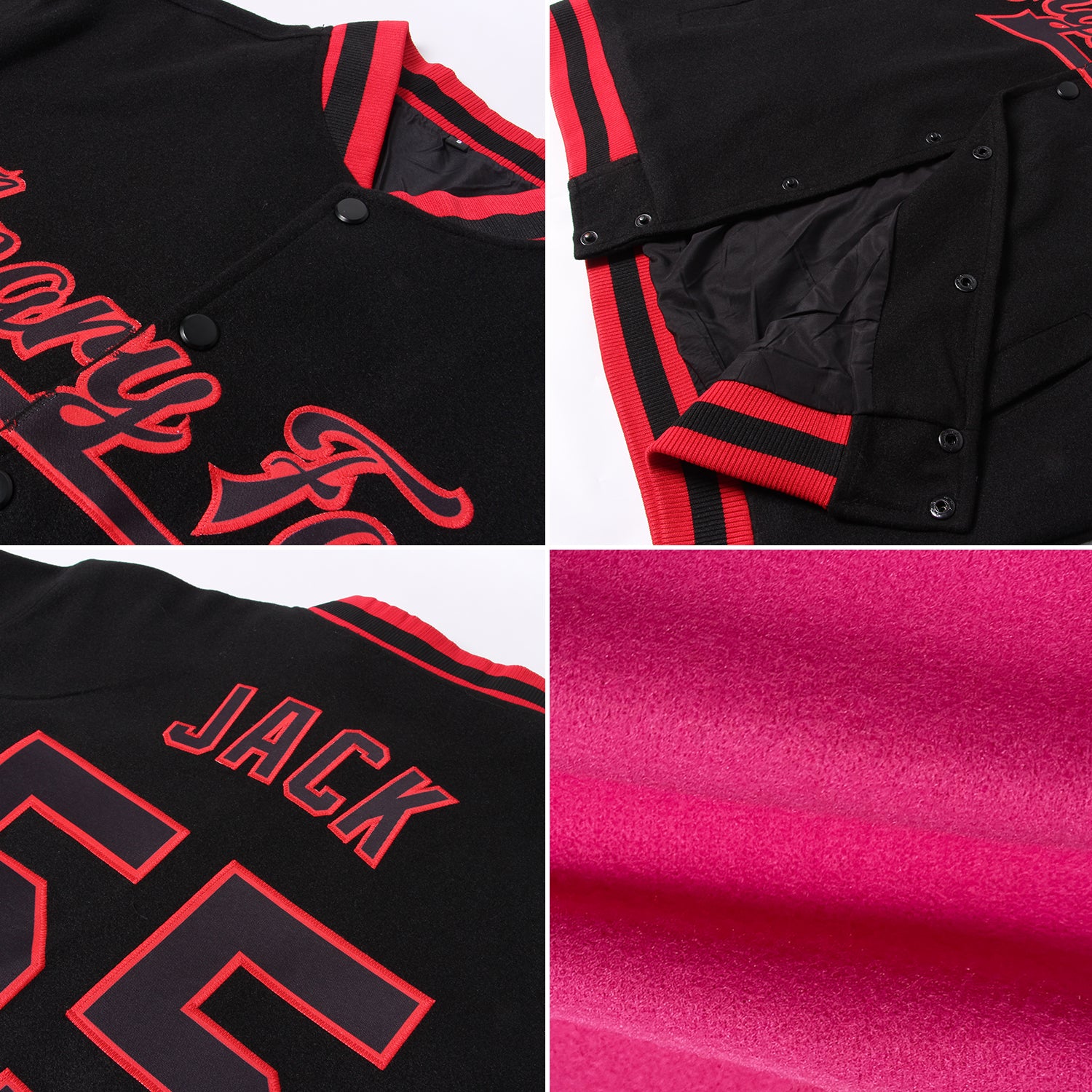 Custom Pink Light Blue-Navy Bomber Full-Snap Varsity Letterman Two Tone Jacket - Image 2