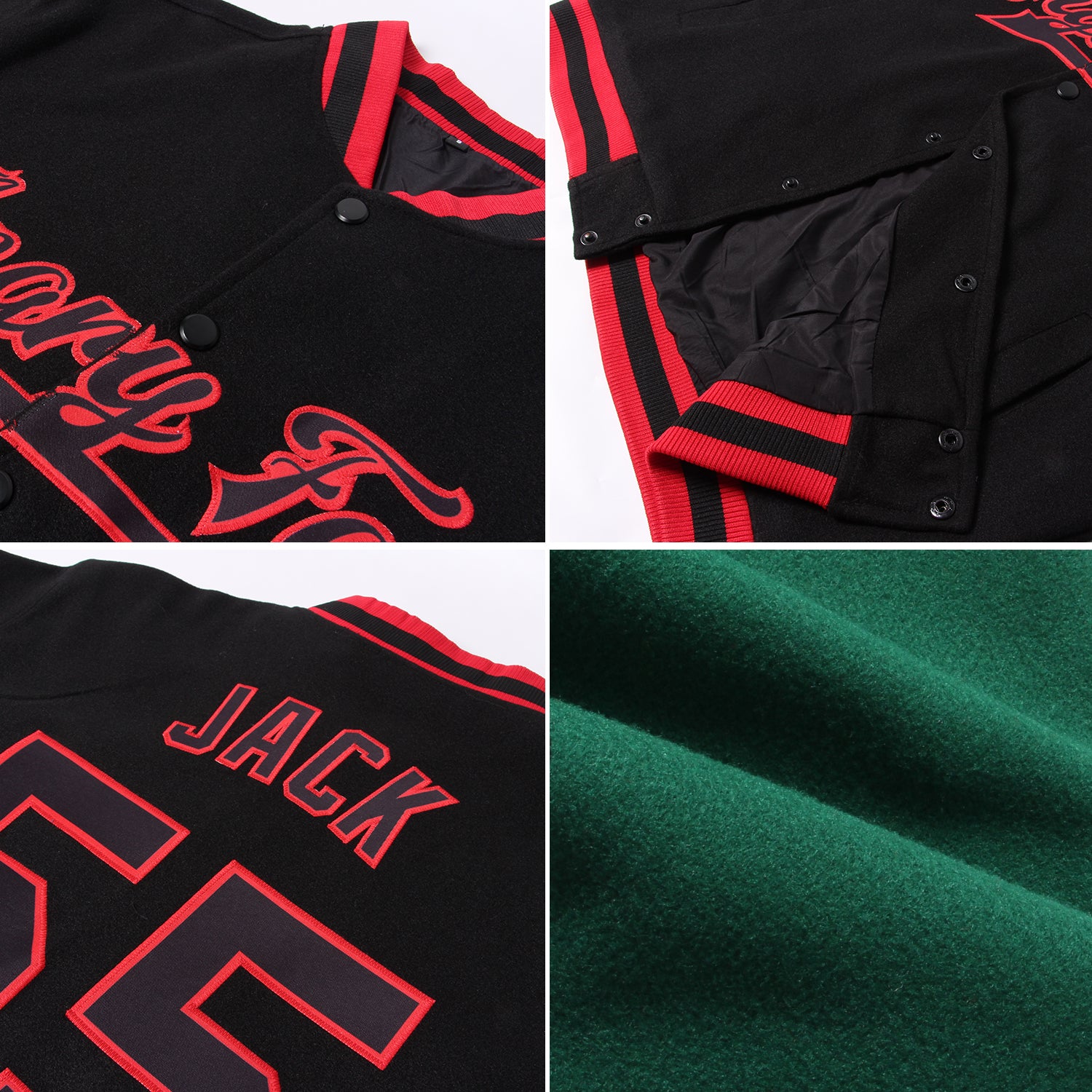 Custom Kelly Green Pink-White Bomber Full-Snap Varsity Letterman Jacket - Image 2