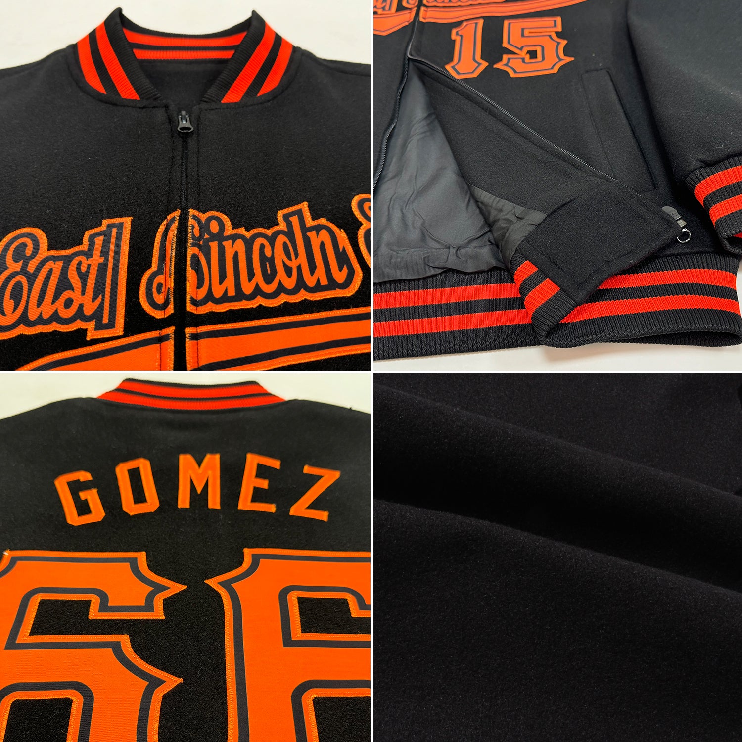 Custom Black Crimson-City Cream Bomber Varsity Letterman Zipper Jacket - Image 2