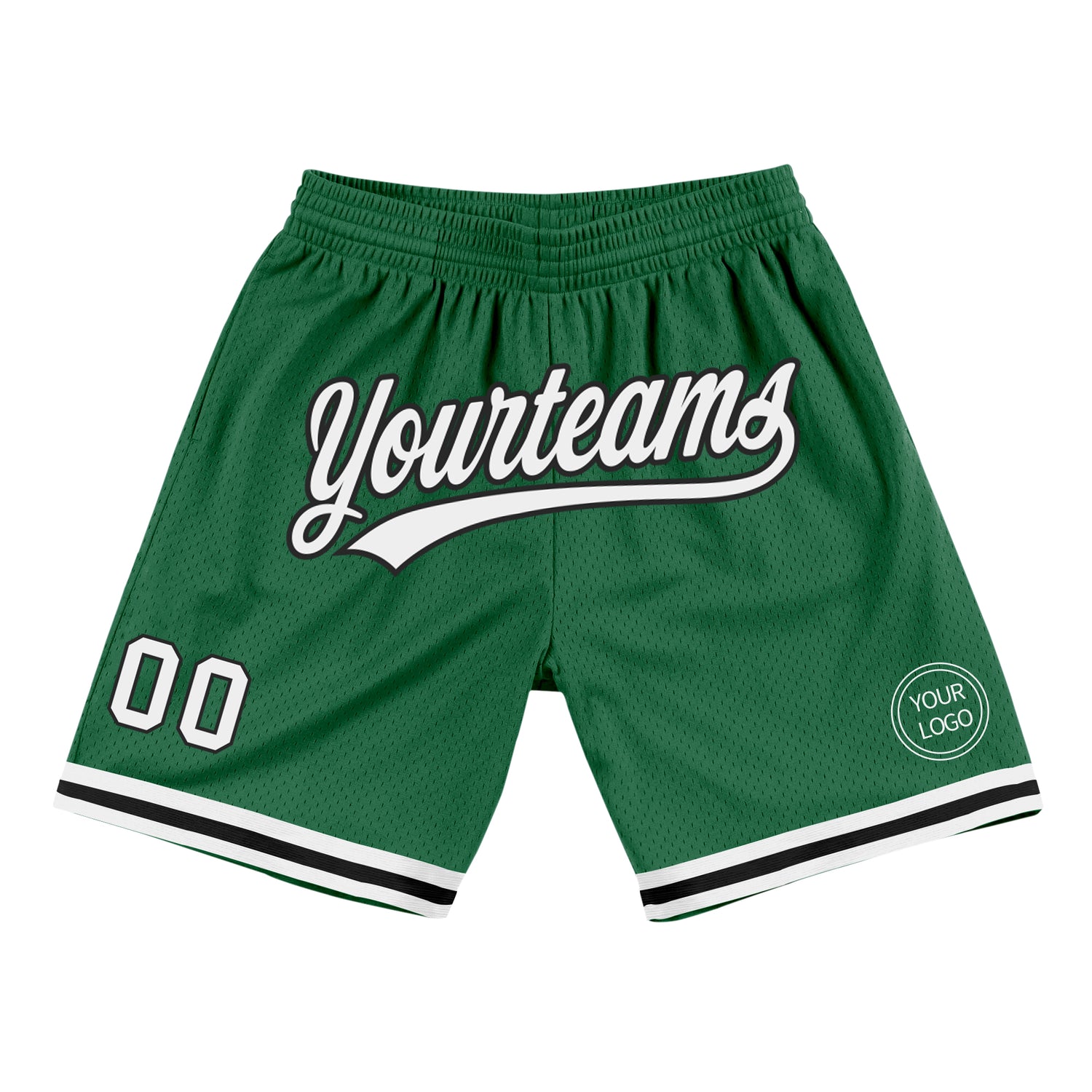 Custom Kelly Green White-Black Authentic Throwback Shorts