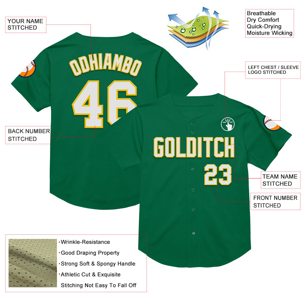 Custom Kelly Green White-Yellow Mesh Authentic Throwback Jersey - Image 3