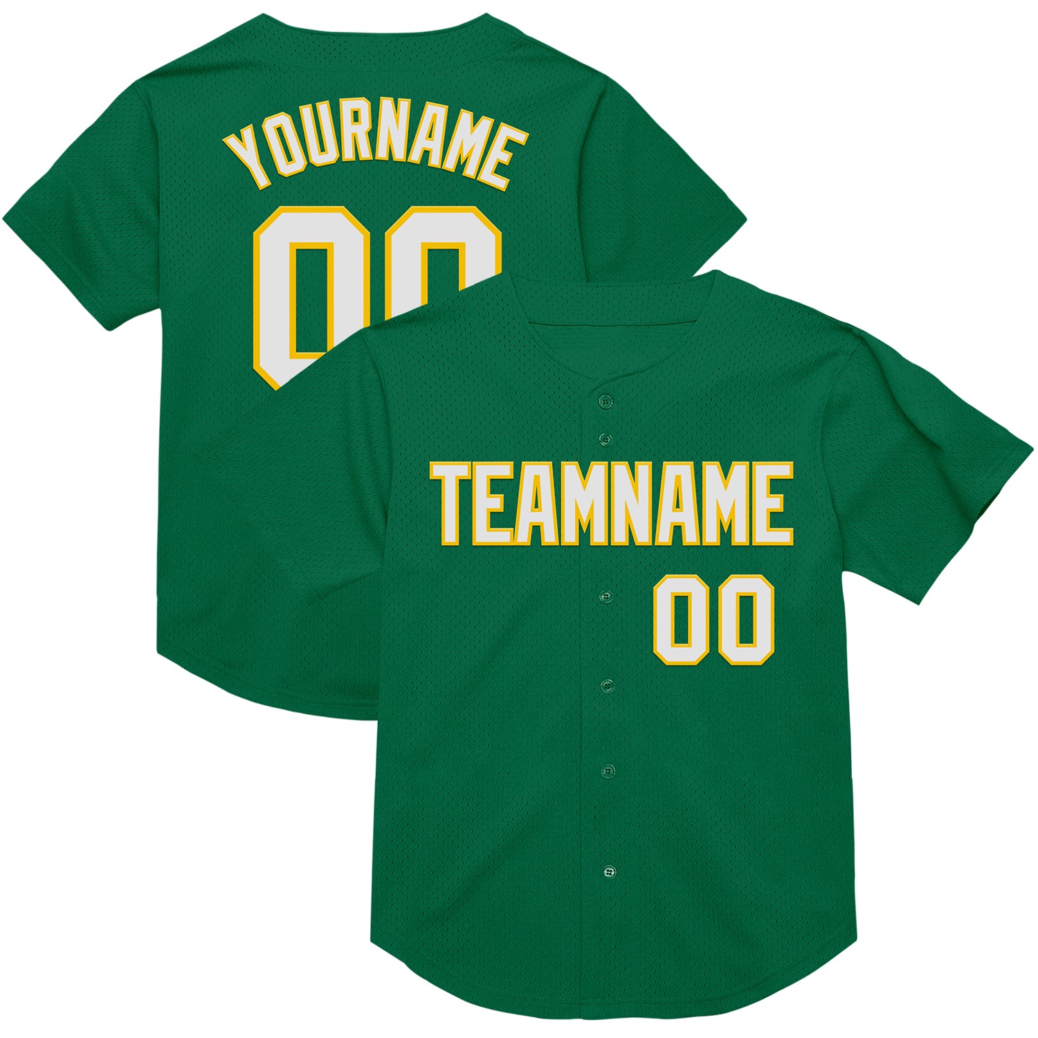 Custom Kelly Green White-Yellow Mesh Authentic Throwback Jersey