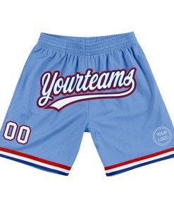 Custom Light Blue White Royal-Red Authentic Throwback Shorts