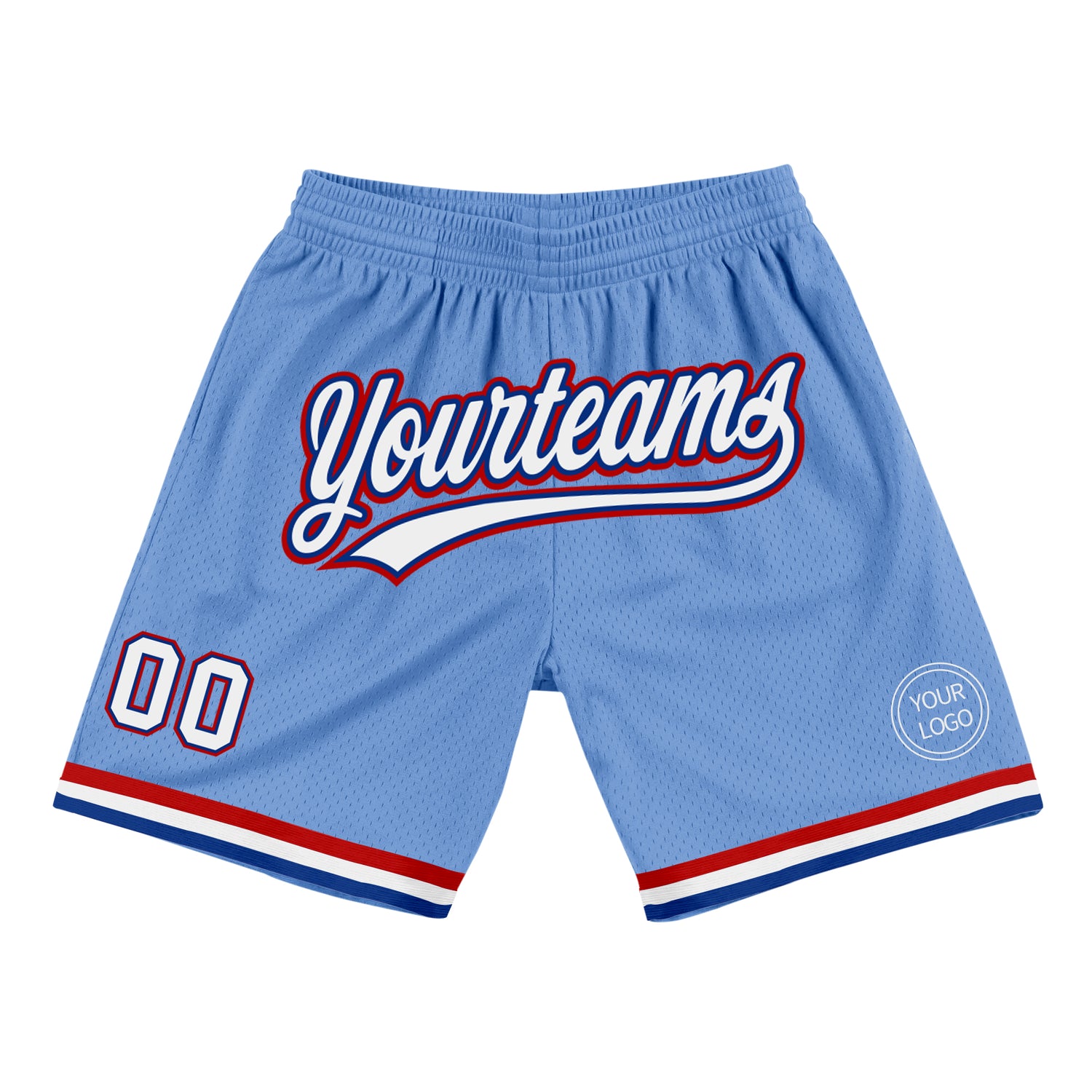 Custom Light Blue White Royal-Red Authentic Throwback Shorts
