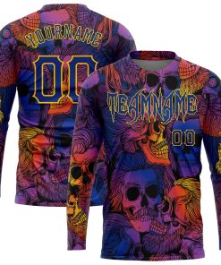 Custom 3D Pattern Halloween Skulls Long Sleeve Performance T-Shirt