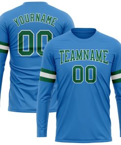 Custom Powder Blue Kelly Green-White Long Sleeve Performance T-Shirt