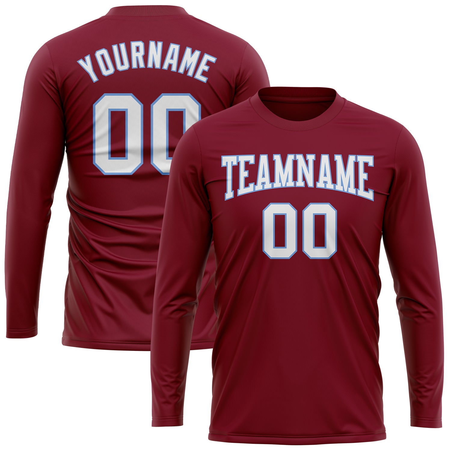 Custom Crimson White-Light Blue Long Sleeve Performance T-Shirt - Image 2