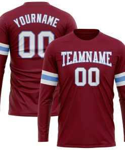 Custom Crimson White-Light Blue Long Sleeve Performance T-Shirt