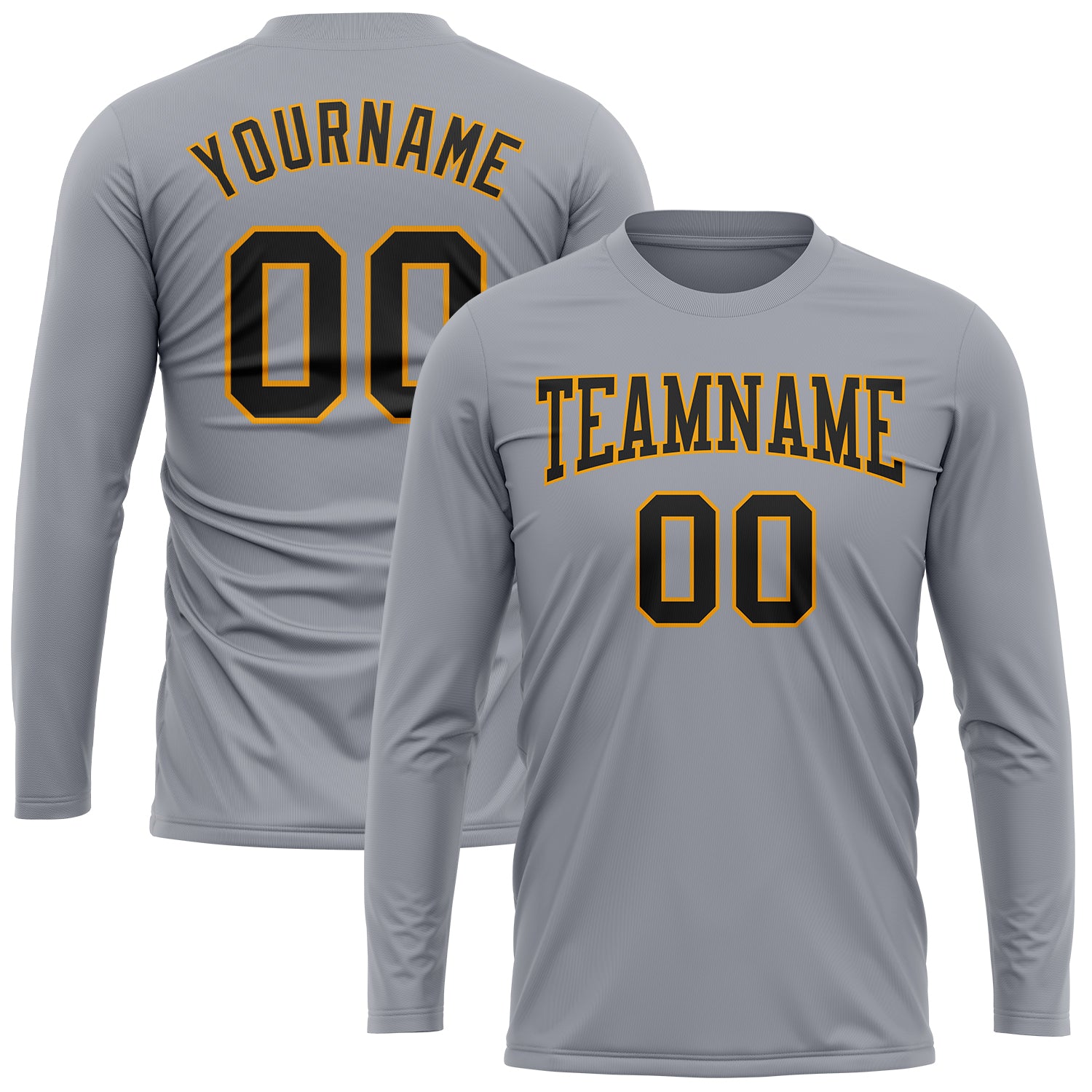 Custom Gray Black-Gold Long Sleeve Performance T-Shirt - Image 2