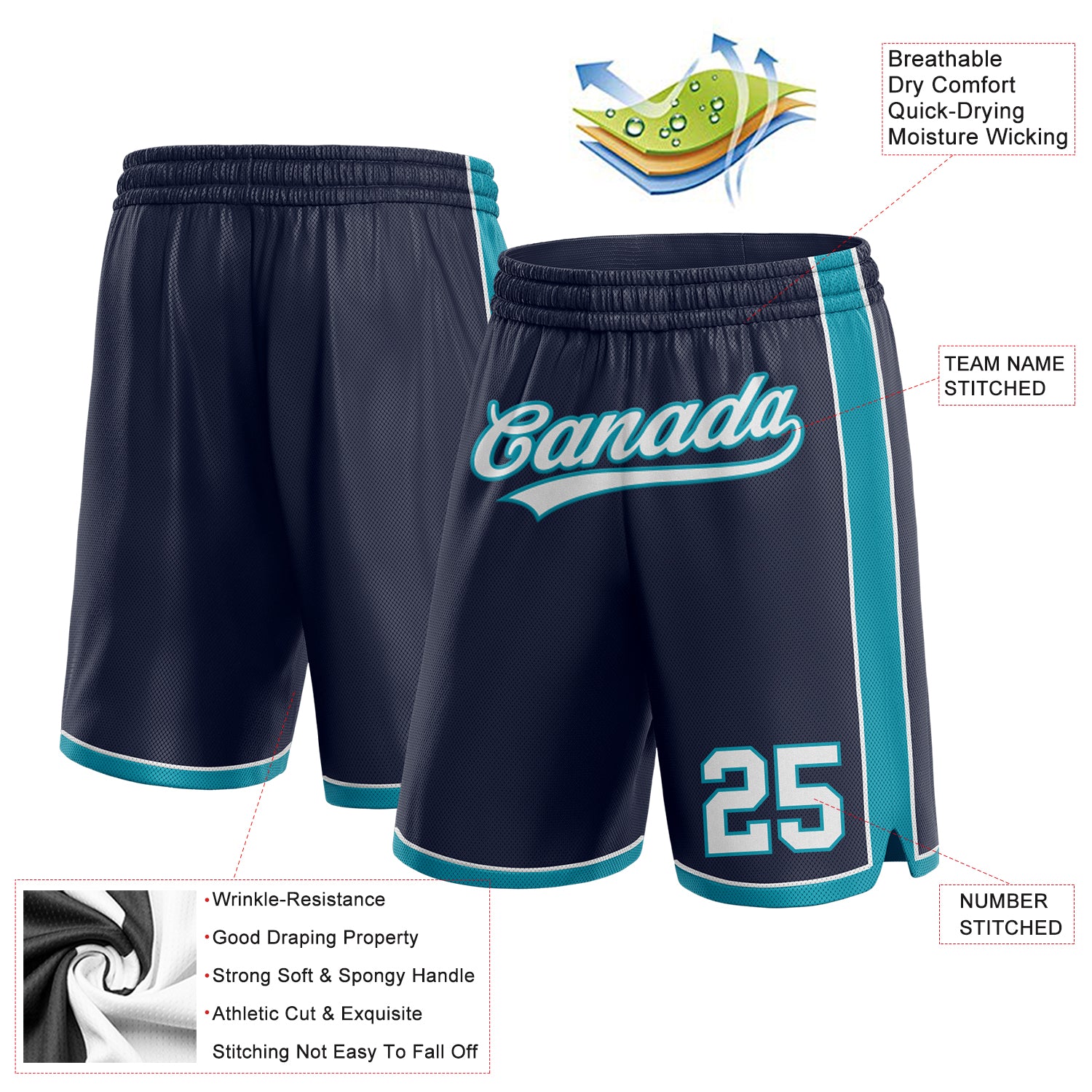 Custom Navy White-Teal Authentic Shorts - Image 2