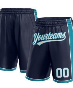 Custom Navy White-Teal Authentic Shorts