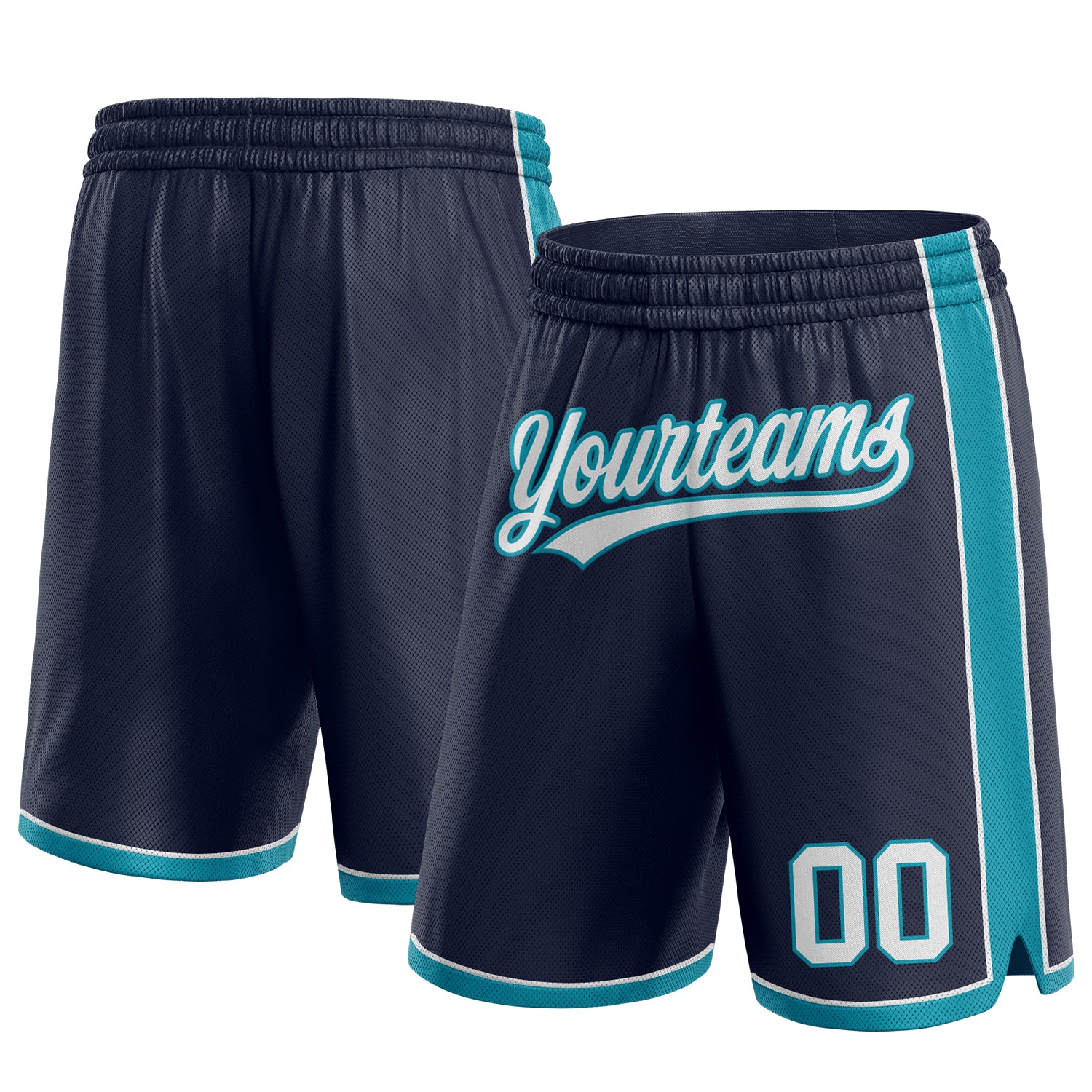 Custom Navy White-Teal Authentic Shorts